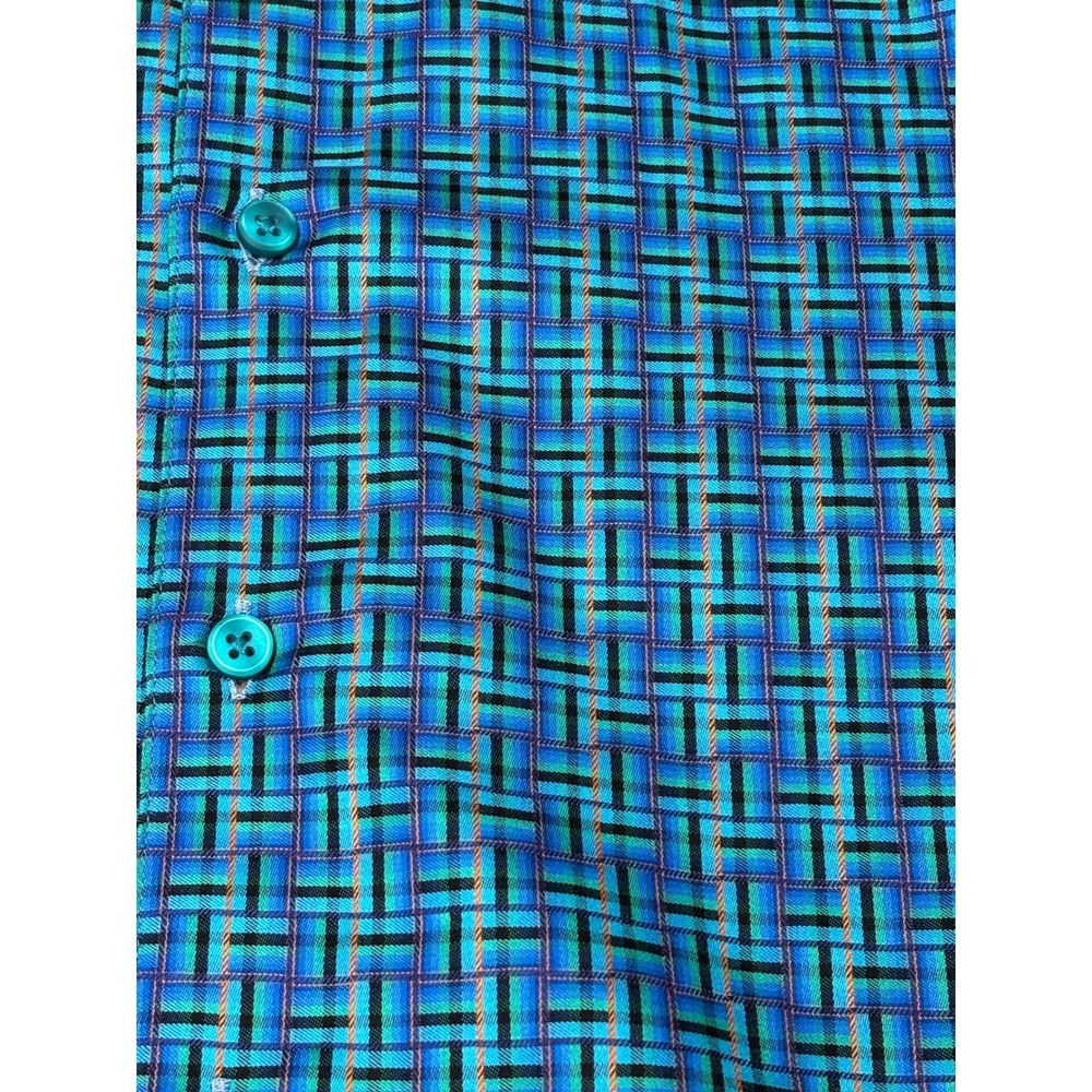 Robert Graham Mens Blue Green Geometric Basketweave Short Sleeve Shirt Size M - Picture 2 of 8